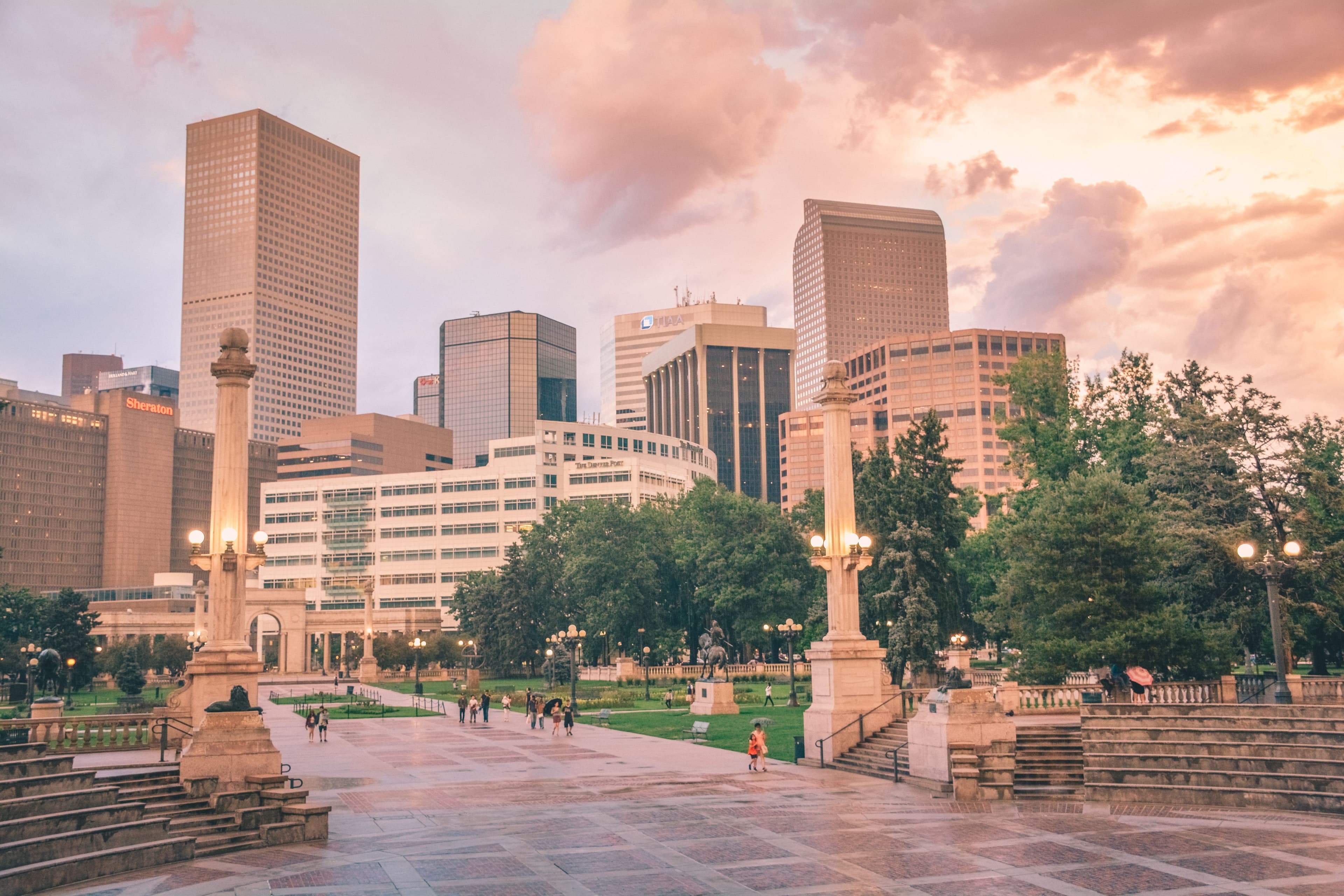 Denver, Colorado Civic Center Park at dusk